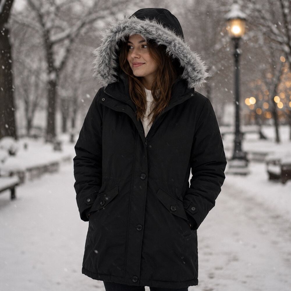 Wantdo Winter Jacket Womens Large Black NWT Ski Snow Parka Hooded Fur Trim